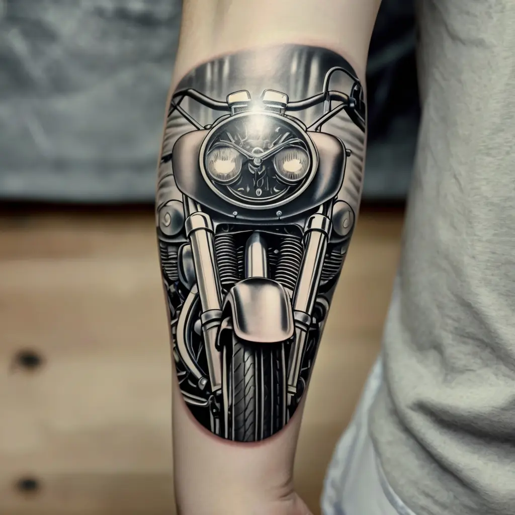 Black and Gray Harley Davidson Tattoo 2
