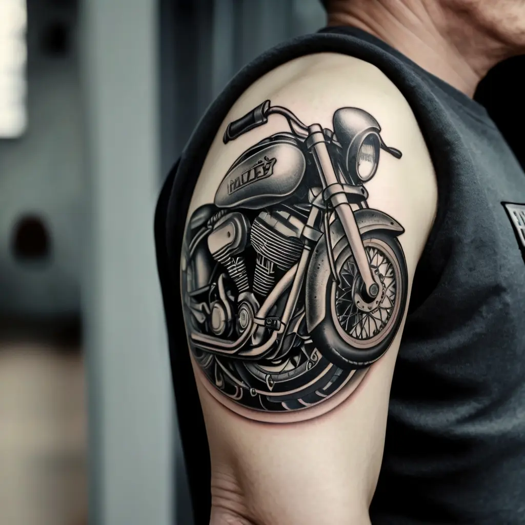 Black and Gray Harley Davidson Tattoo 3