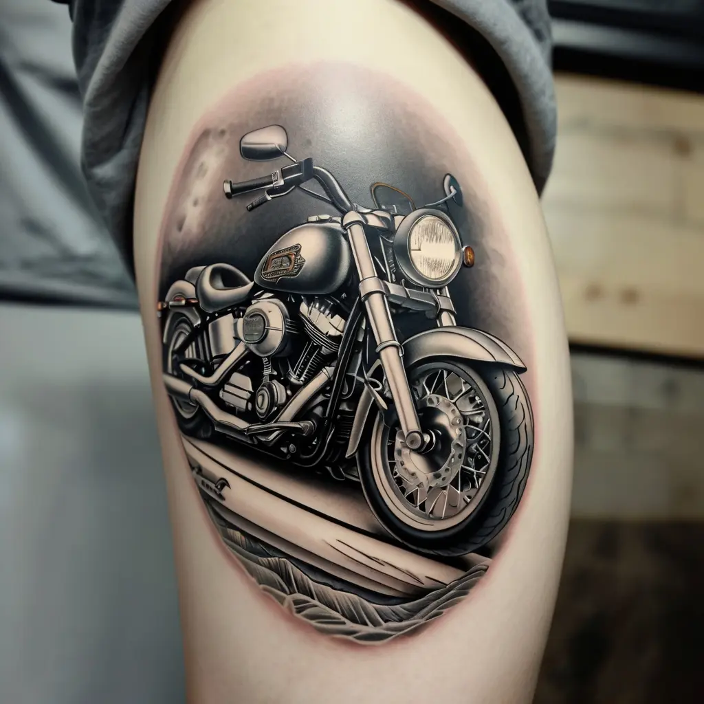 Black and Gray Harley Davidson Tattoo 4