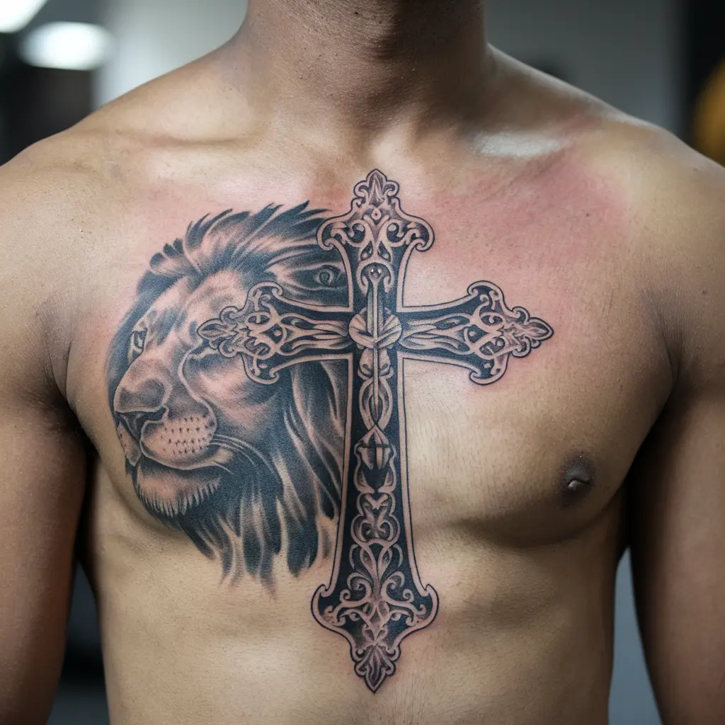 Cross with Lion Tattoos: A Fusion of Strength and Faith