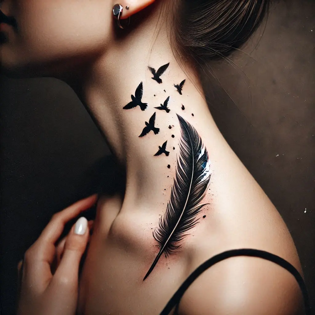 Feather with Birds Tattoo 2