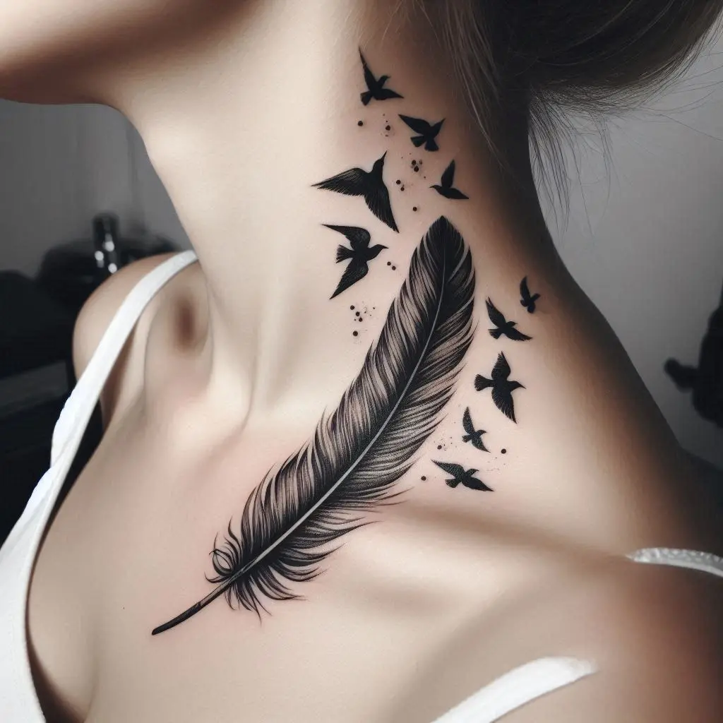 Feather with Birds Tattoo 3