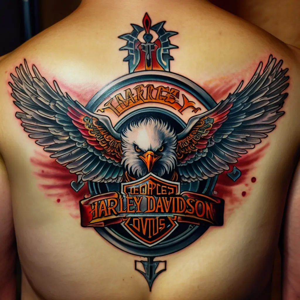 Harley Davidson Eagle and Wing Tattoo