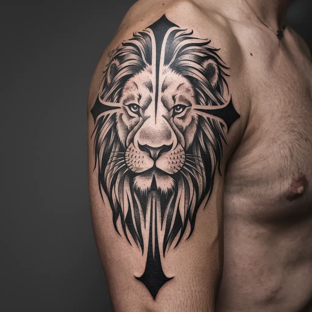 Lion Face Cross Tattoos