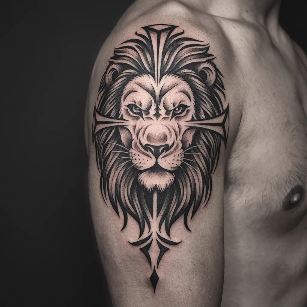 Lion Face Cross Tattoos