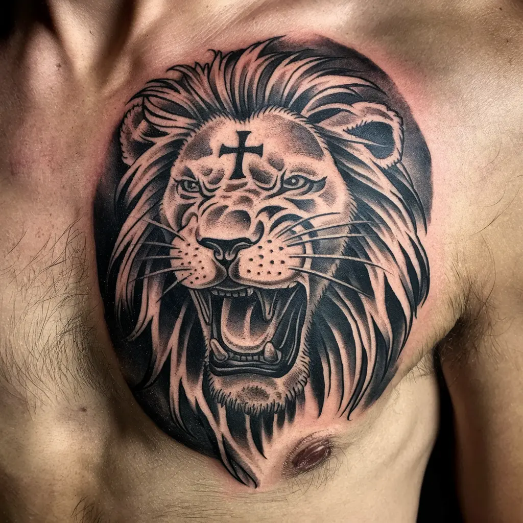 Lion with Cross Tattoos