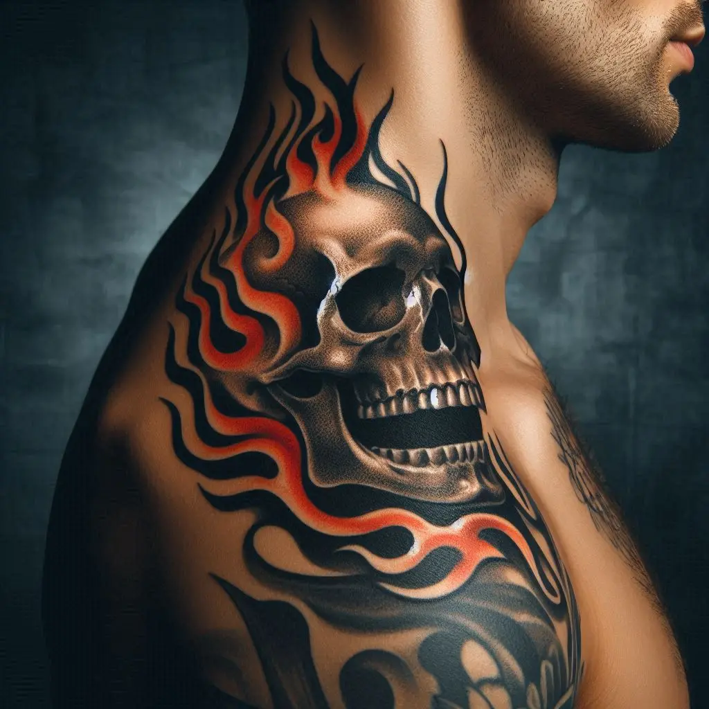 Skull with Flames Tattoo 2