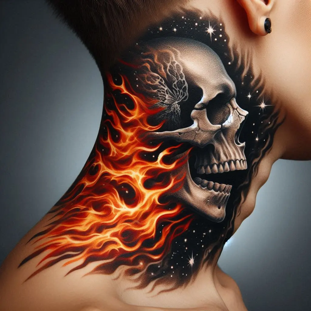 Skull with Flames Tattoo