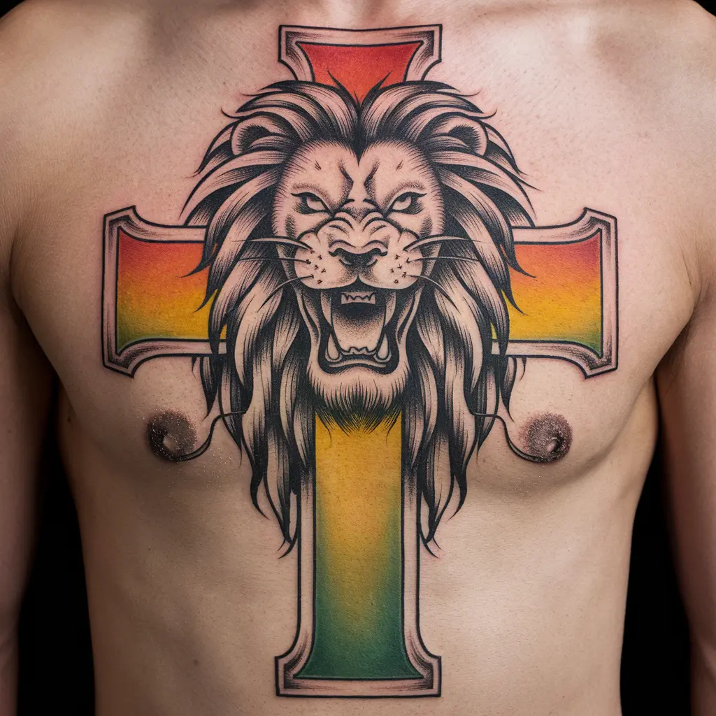 majestic lion cross tattoo