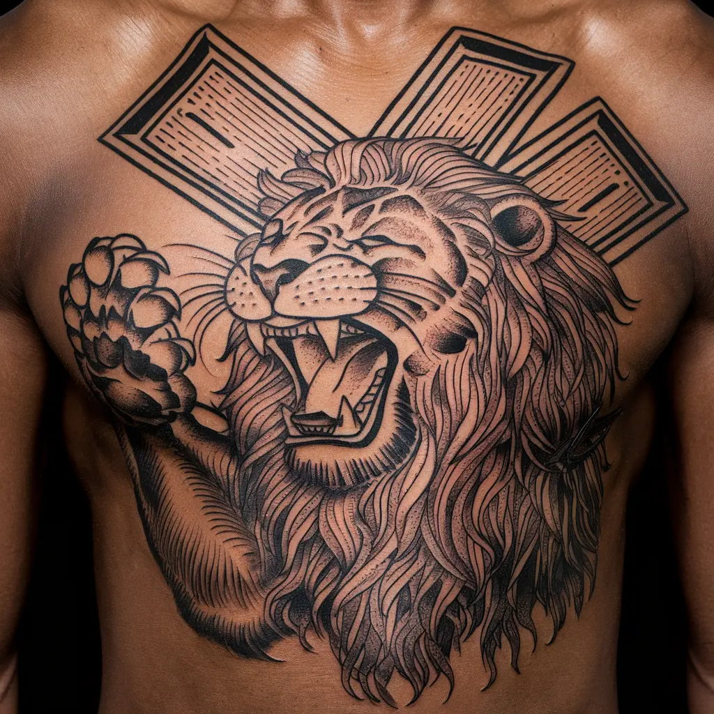 majestic lion cross tattoo