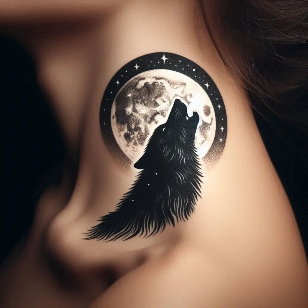 Wolf Howling at the Moon Tattoo 2