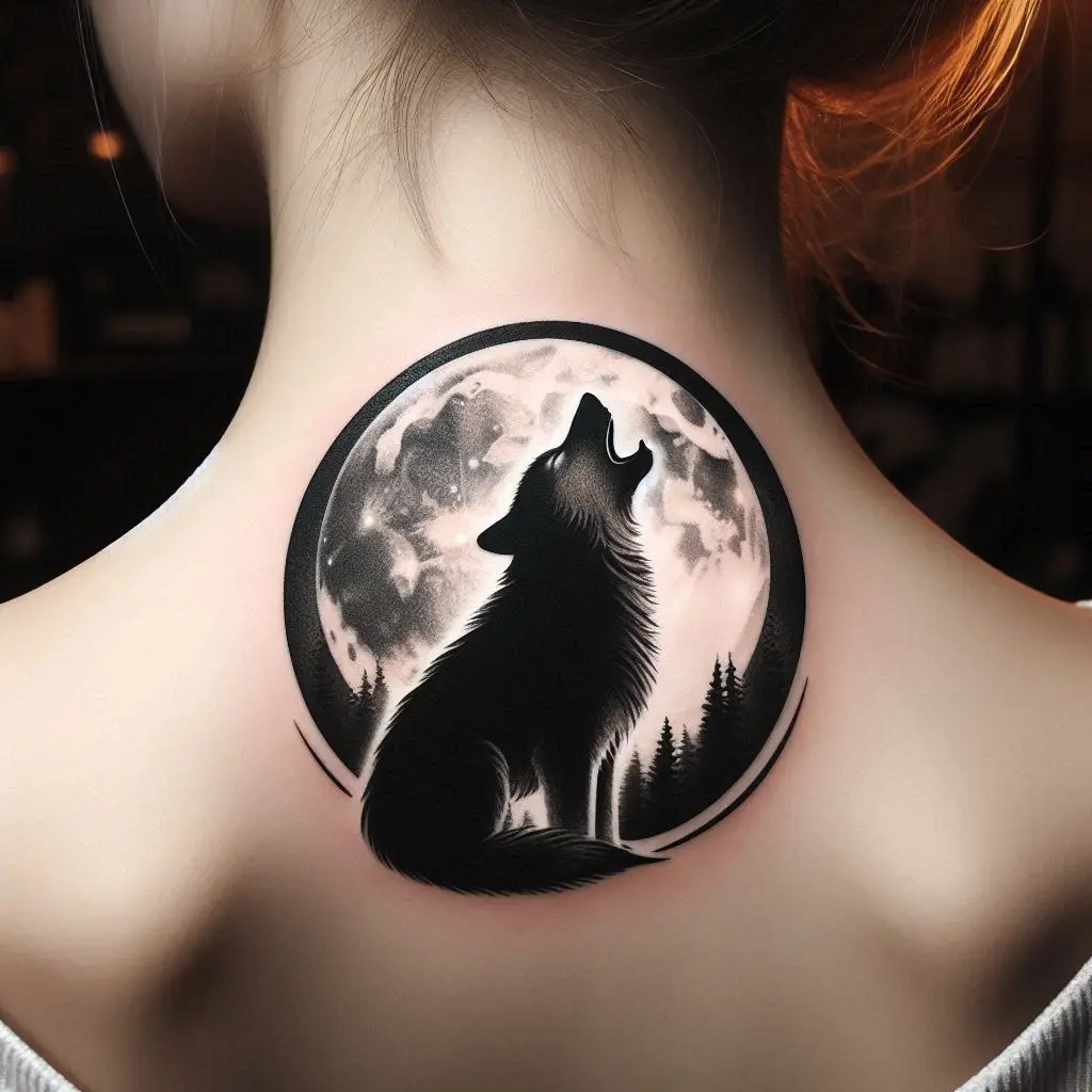 Wolf Howling at the Moon Tattoo 4