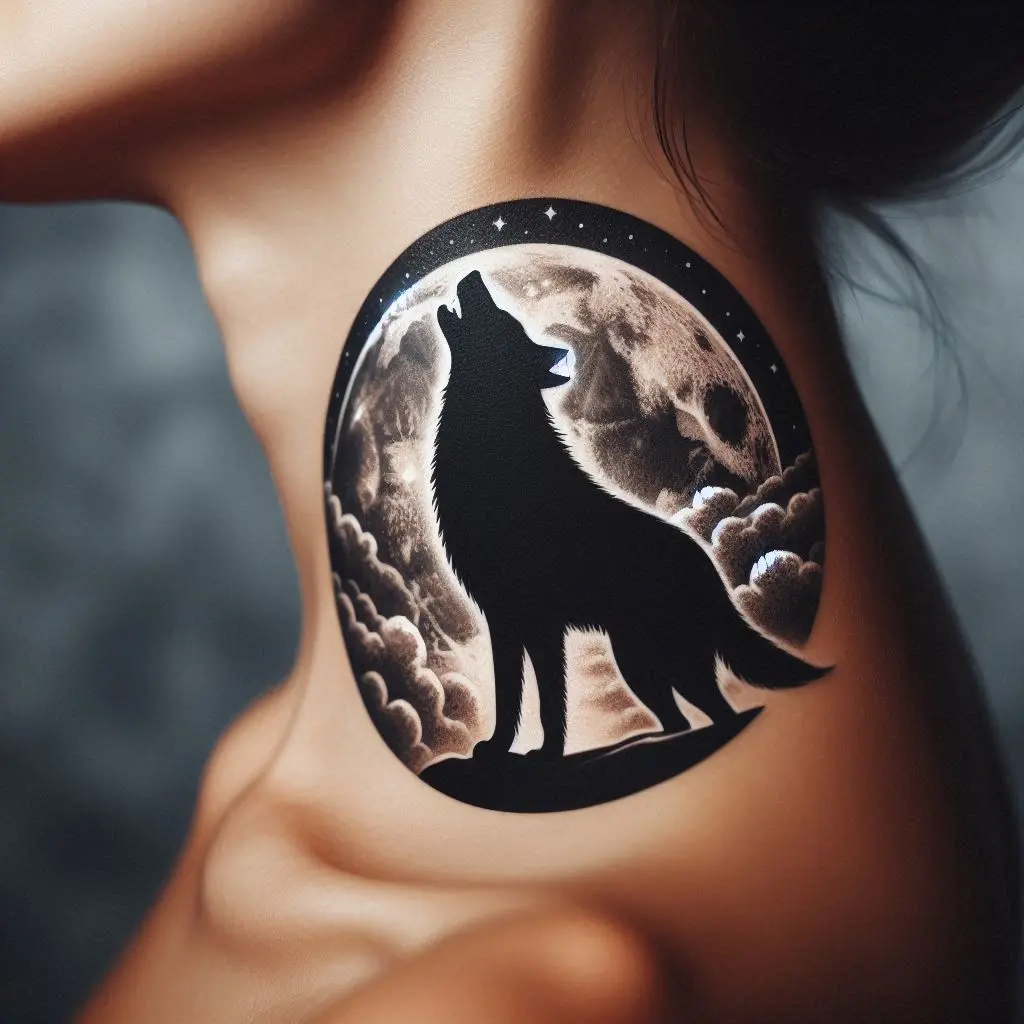 Wolf Howling at the Moon Tattoo