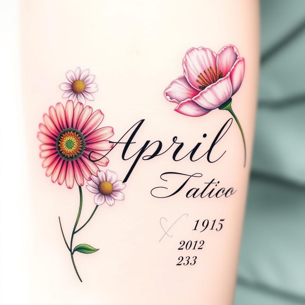 April birth flower tattoos with personalized text