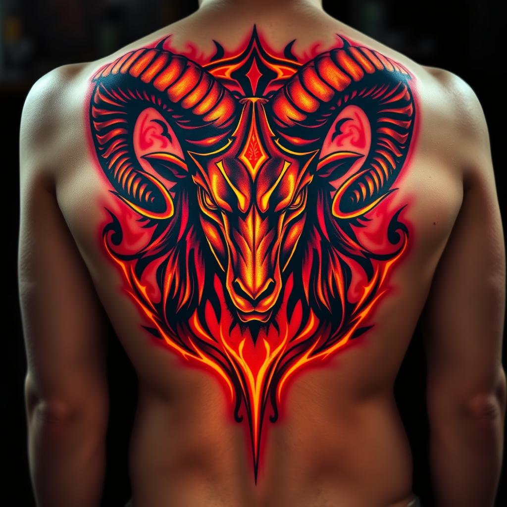 Aries Zodiac Symbol and Ram Tattoo Design