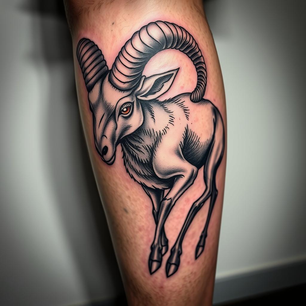 Black and Grey Aries Ram Tattoo Design