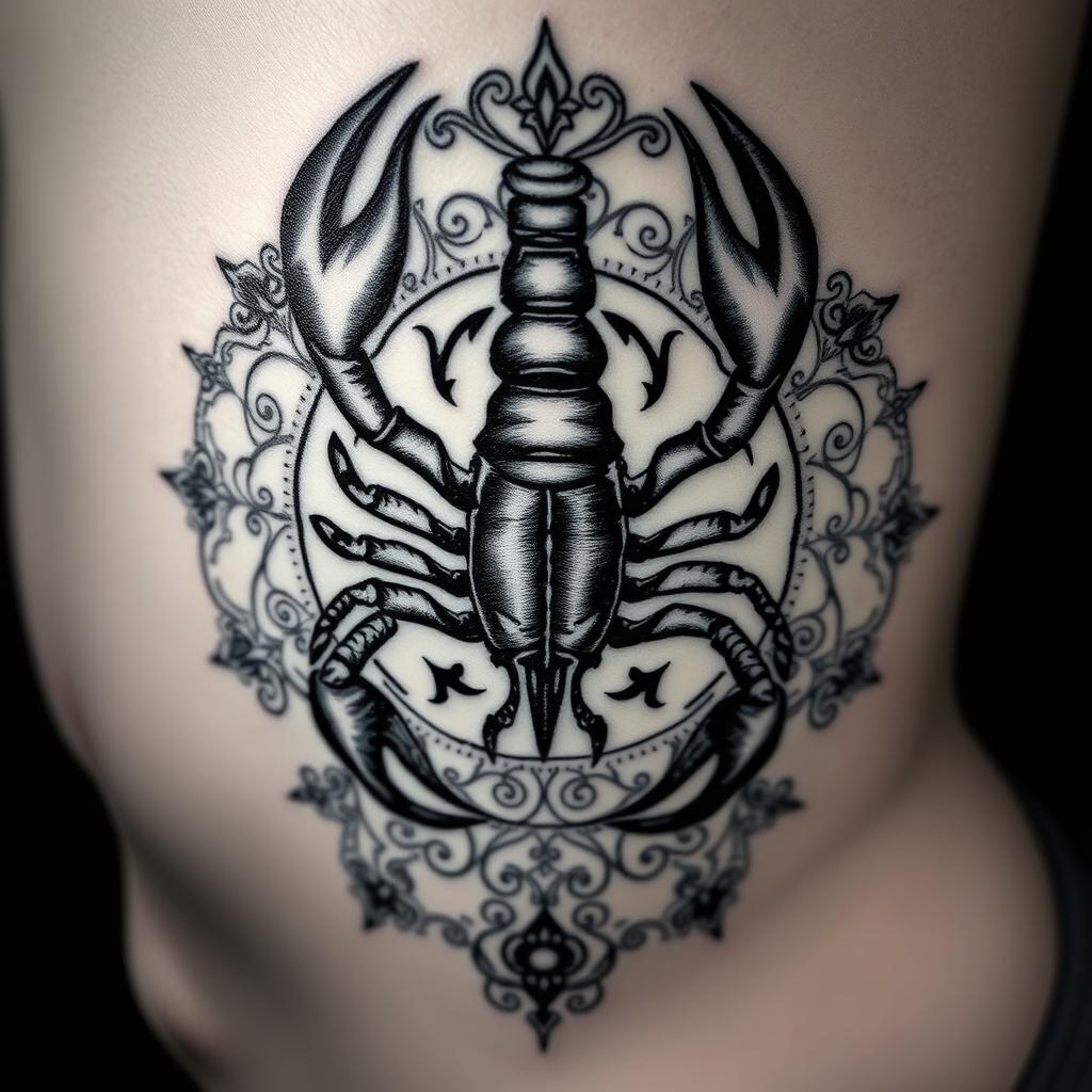 Black and Grey Scorpio Tattoo Design