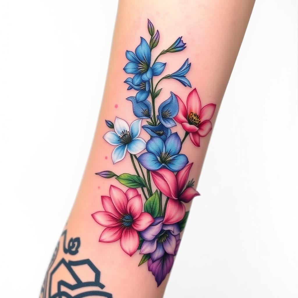 Botanical Larkspur and Water Lily Tattoo Designs