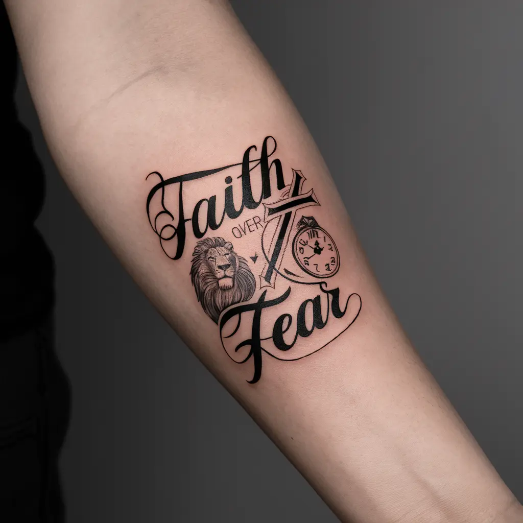 Color Versus Black and Grey Faith Over Fear Tattoos 2