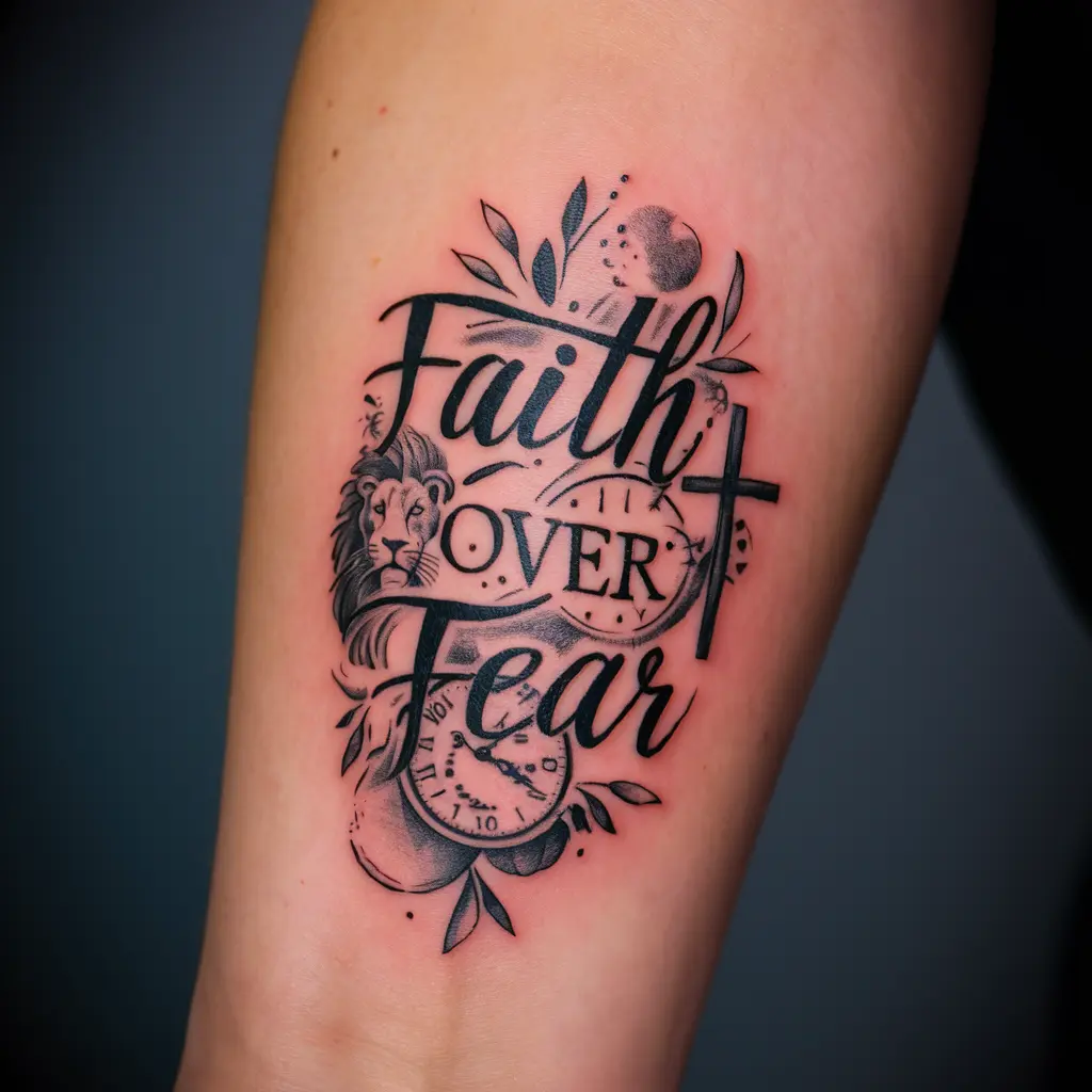 Color Versus Black and Grey Faith Over Fear Tattoos