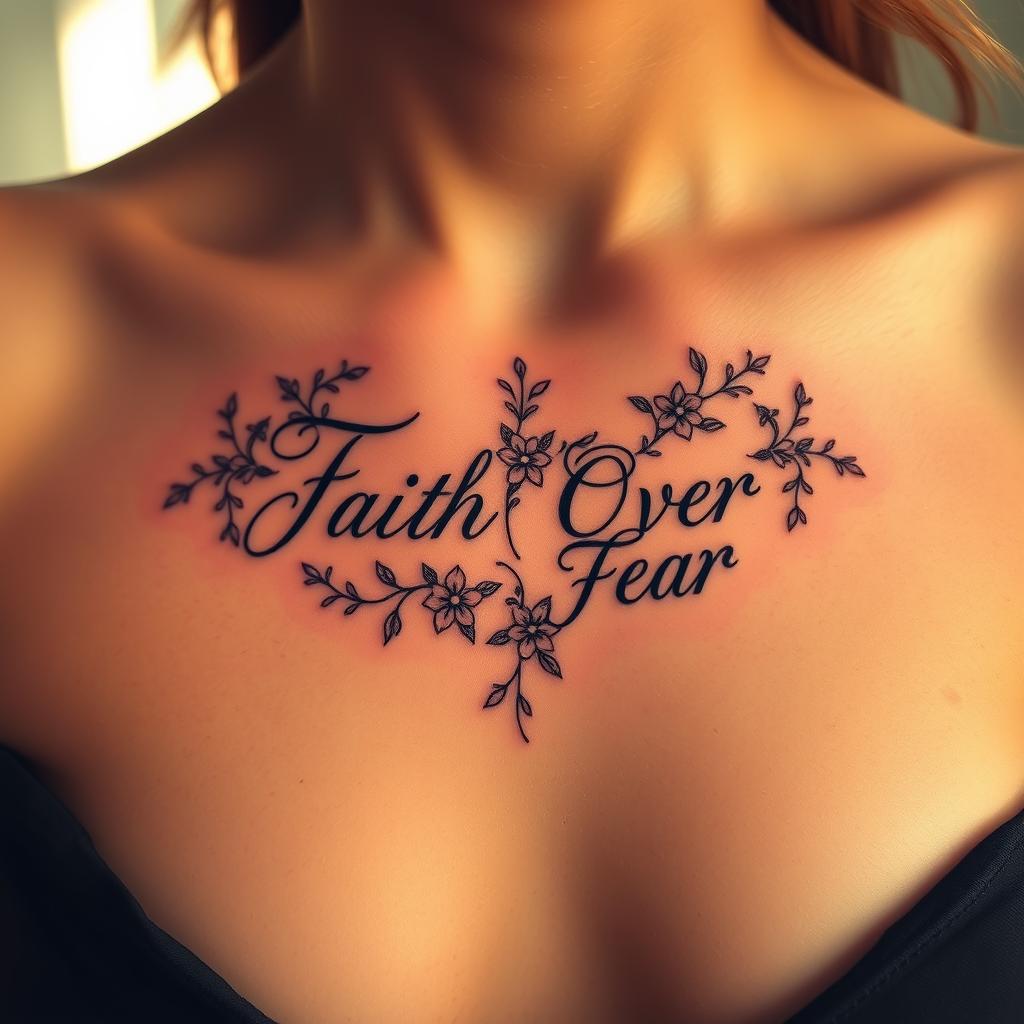 Floral Faith Over Fear Tattoo Design