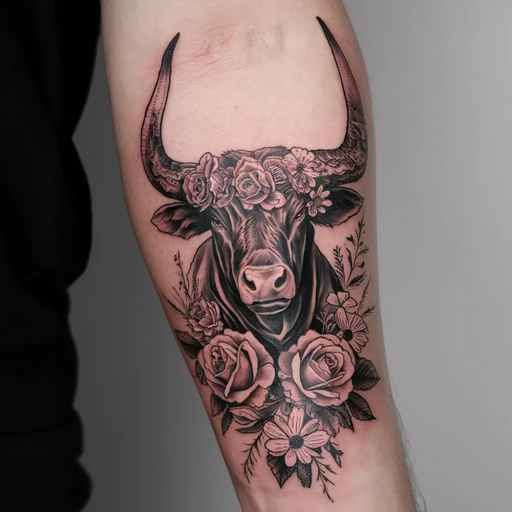 Floral Integration with Bull Imagery