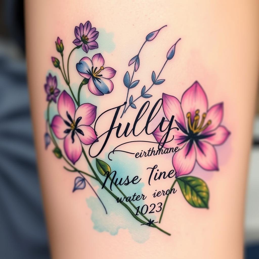 July Birth Flower Name Tattoo Design