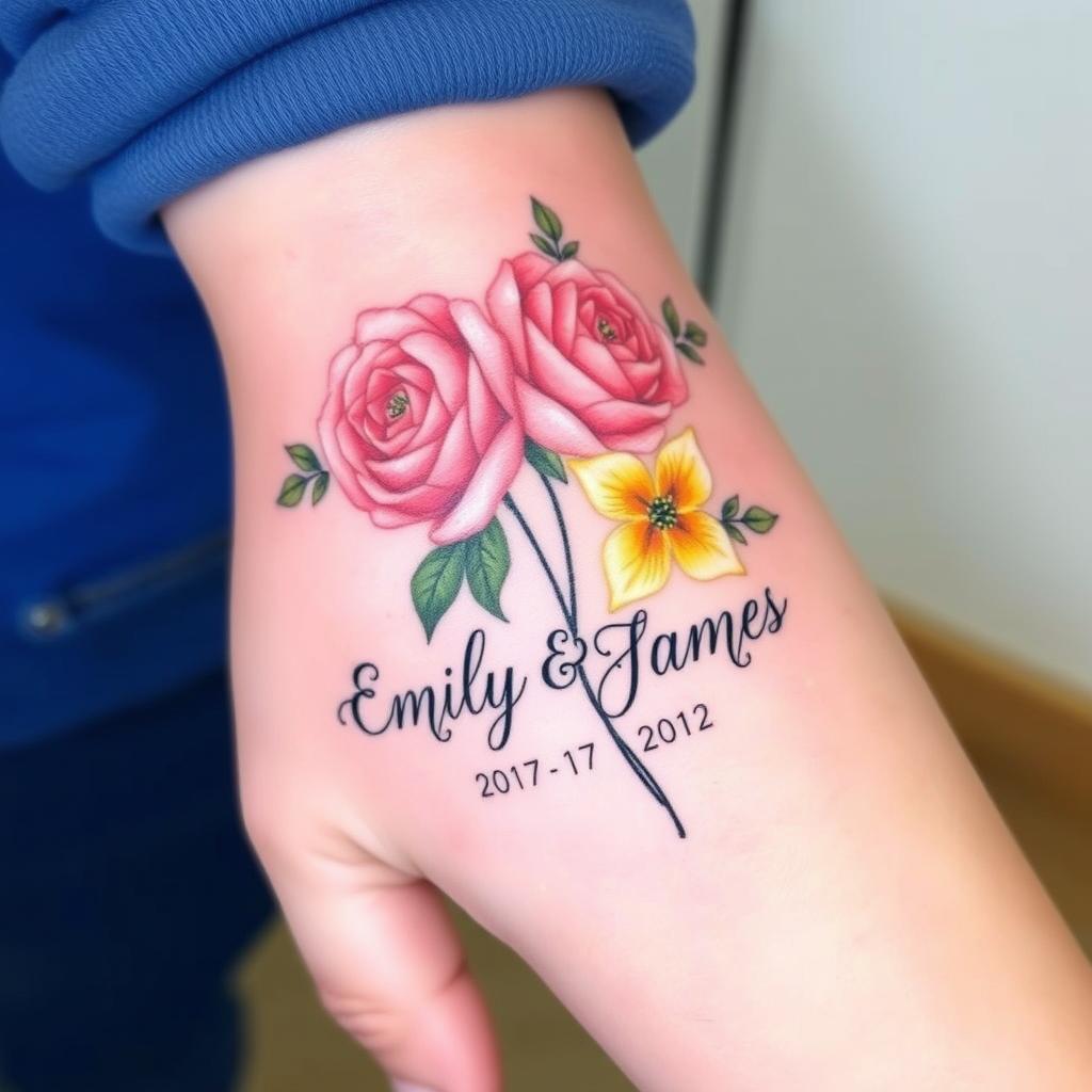 June Birth Flower Tattoo with Name Design