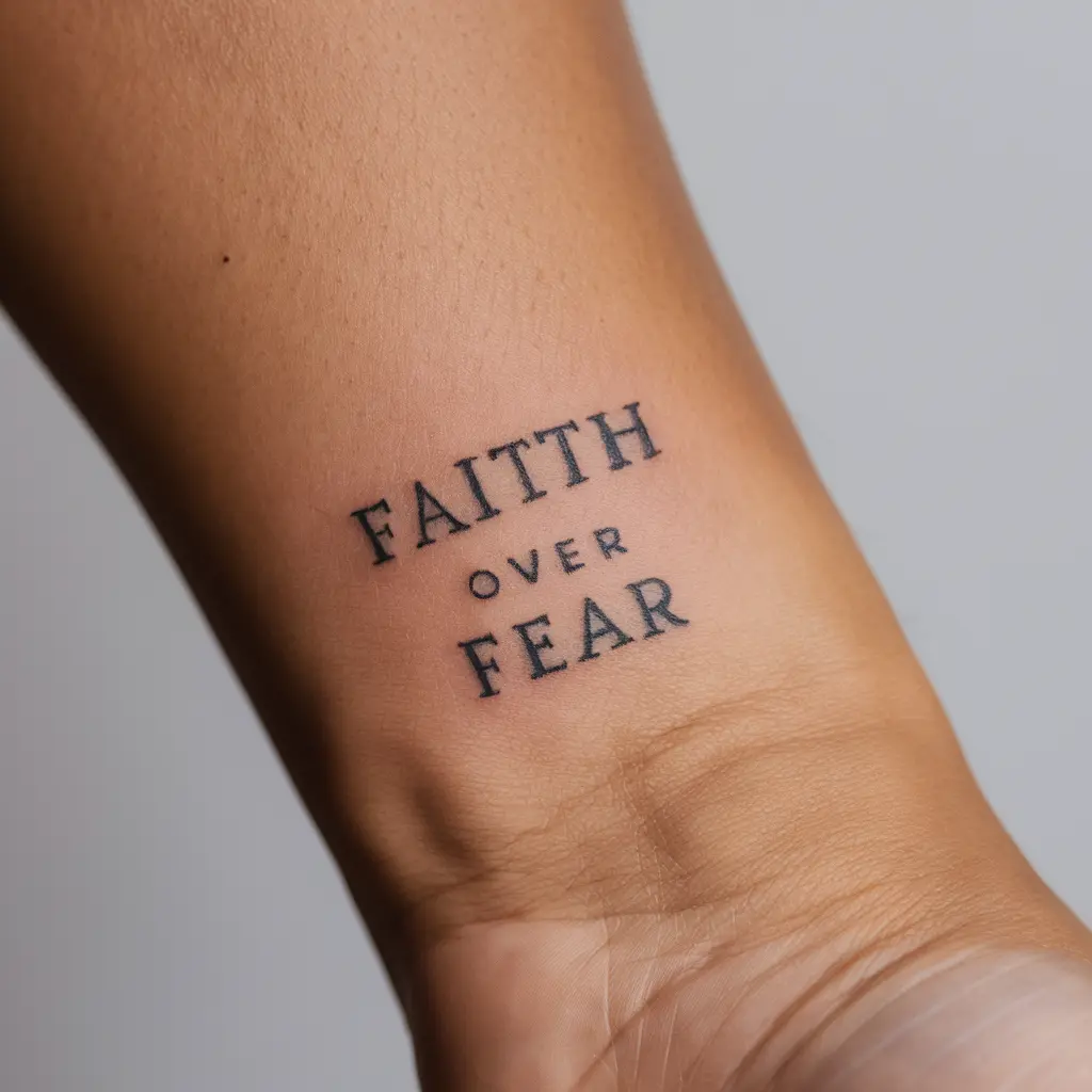 Minimalist Faith Over Fear Word Tattoo Ideas 2