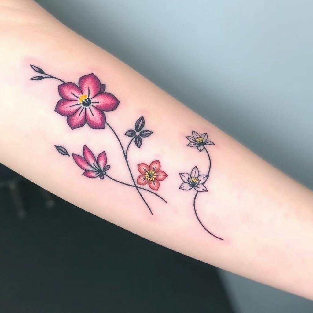 Modern July Birth Flower Tattoo Designs