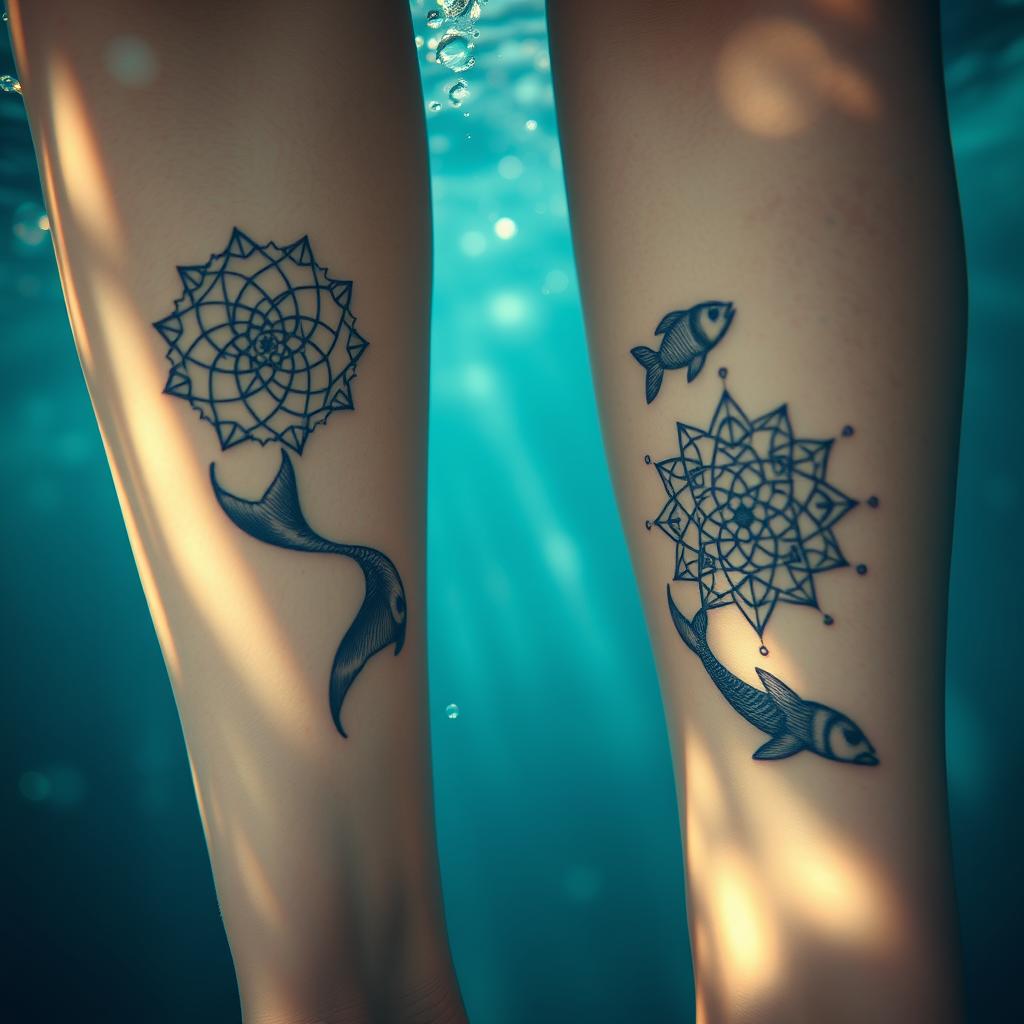 Pisces Symbol Tattoos with Sacred Geometry
