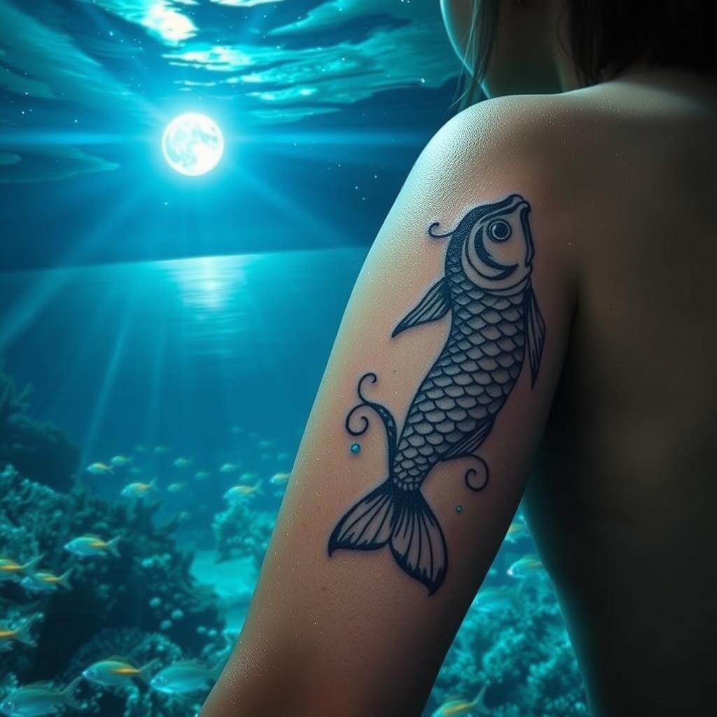 Pisces Tattoo Designs with Ocean Elements