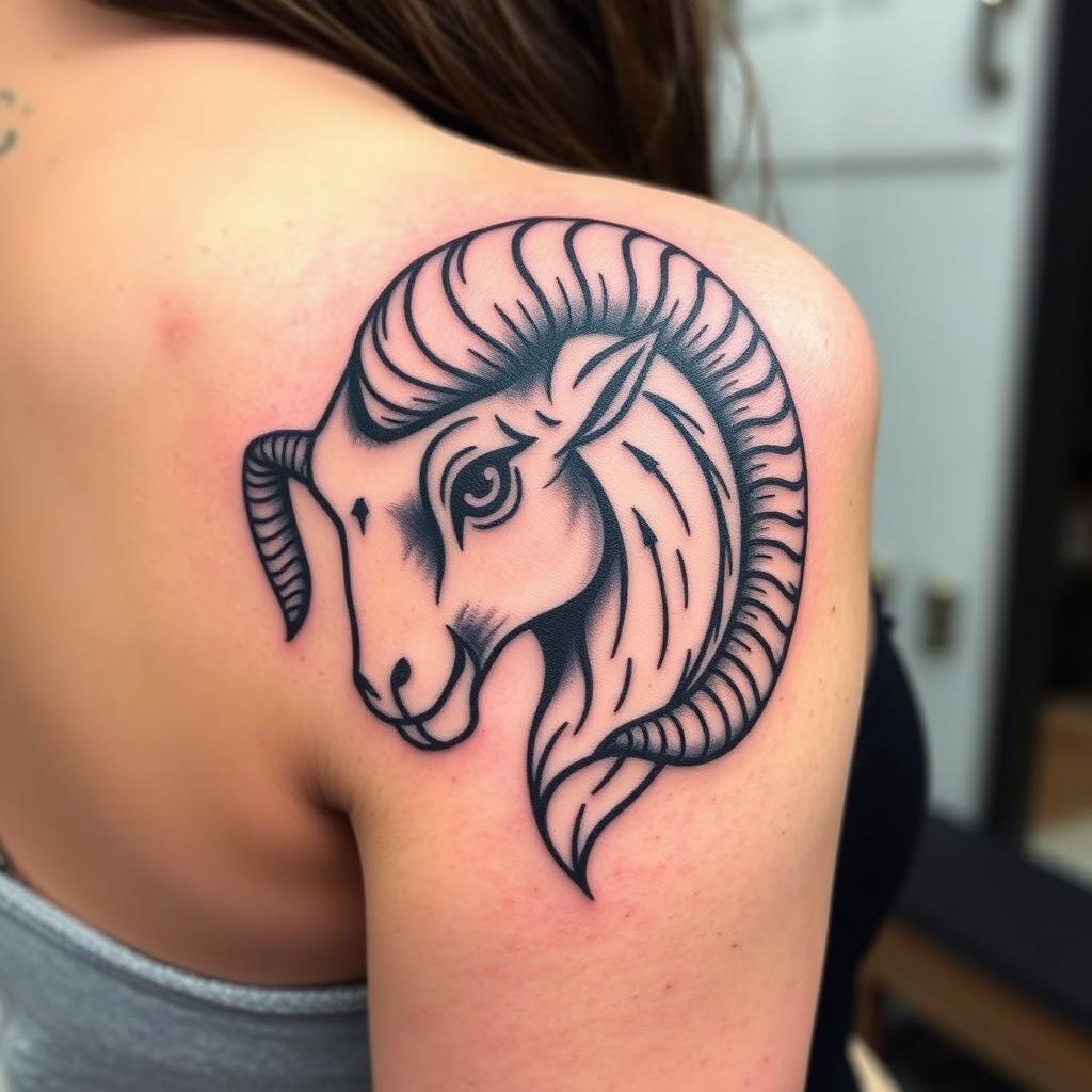 Traditional Ram Head Tattoo Design