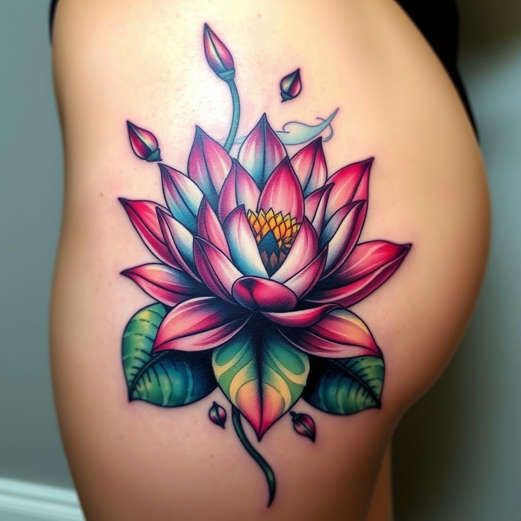 Water Lily July Birth Flower Tattoo Design