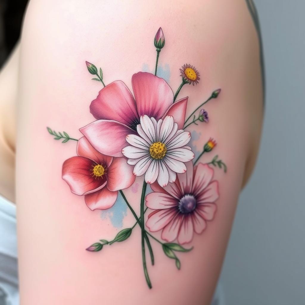 Watercolor April Birth Flower Tattoo Design