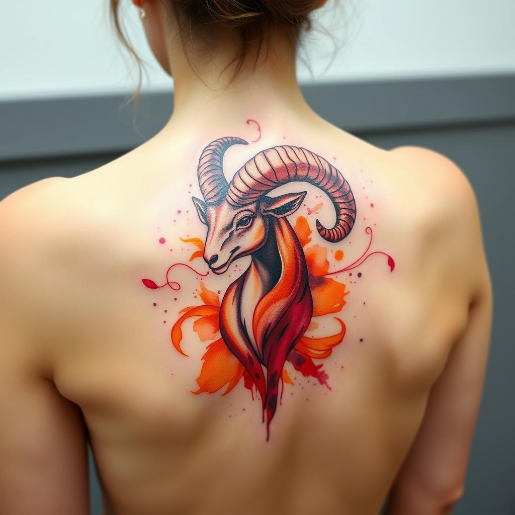 Watercolor Aries Zodiac Tattoo Design